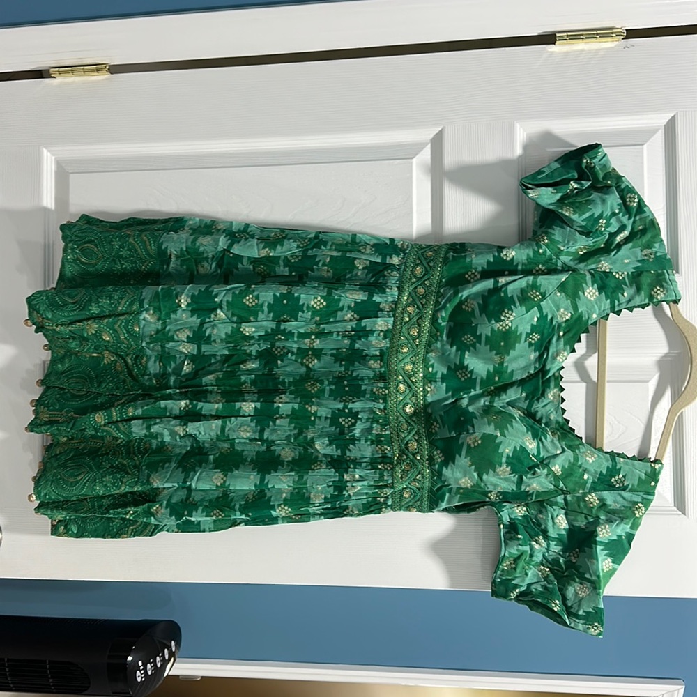 Indian Green Silk Dress Partywear with Gararo and Scarf